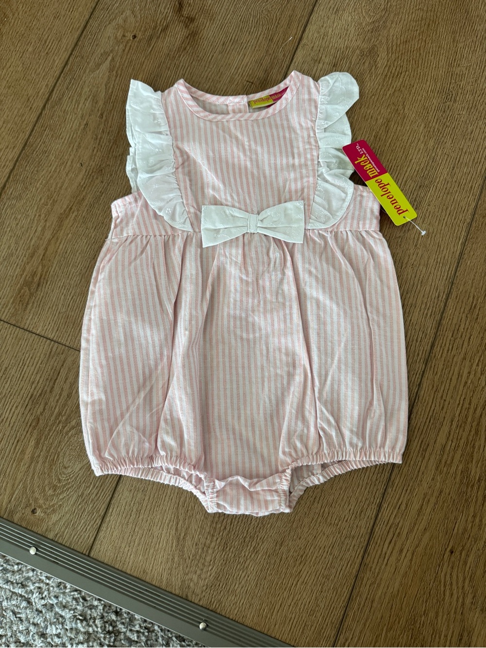 Pink and White Striped Baby Bow Romper